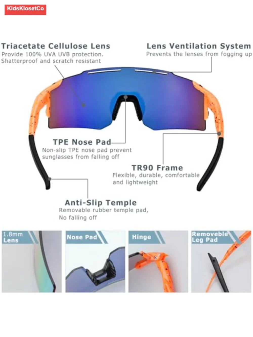 Youth Baseball Sunglasses UV400 Protection Impact Resistant Lens Lightweight